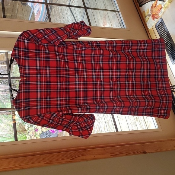 Draper James Lipstick Red Multi Angie Check Ruffle Sleeve Shift Lined Sz 0 Dress - Picture 5 of 13